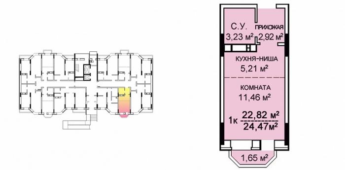 Планировка квартиры-студии ЖК Парковый