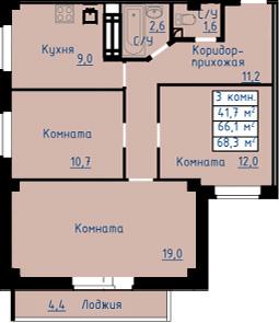 Планировка трехкомнатной квартиры в ЖК Гармония №2