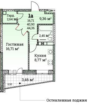 Планировка однокомнатной квартиры ЖК Ключевой