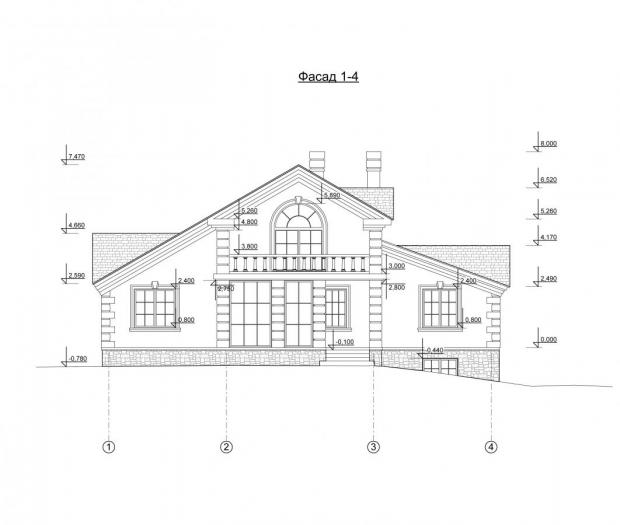 Проект коттеджа 300 кв м. Чертежи. Фасад