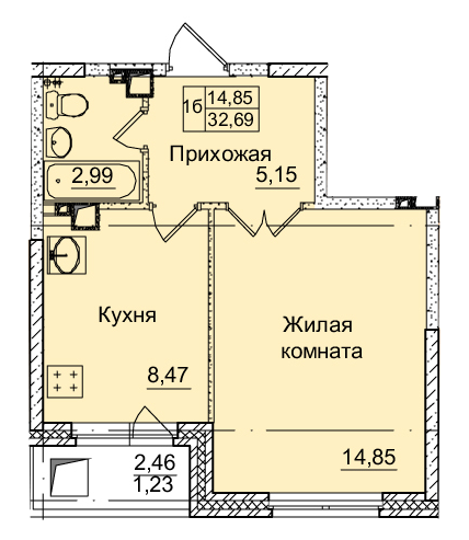 ЖК Восход Ижевск. Планировка однокомнатной квартиры
