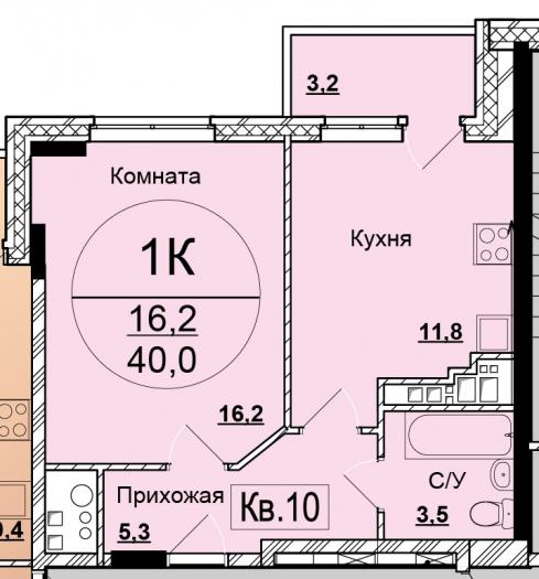 Планировка однокомнатной квартиры ЖК Заречный квартал 4 в Ижевске