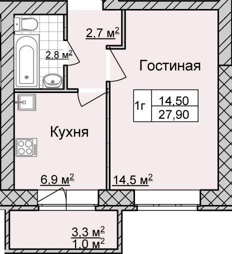 Однокомнатная квартира ЖК Дарьинский 28