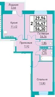 Двухкомнатная квартира в ЖК Сердце Востока 3 в Ижевске