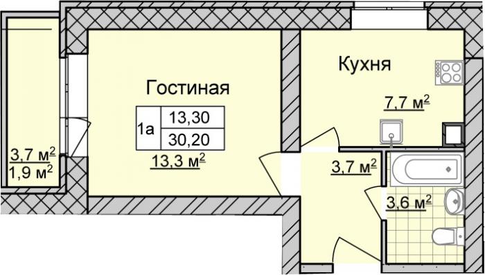 Однокомнатная квартира в ЖК Дарьинский 28