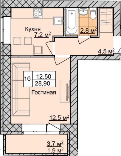 Однокомнатная квартира ЖК Дарьинский 29 в Ижевске
