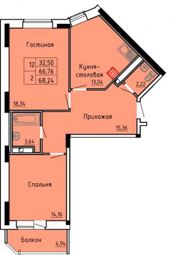 Двухкомнатная квартира ЖК "Красная горка" в Ижевске
