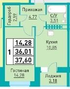 Однокомнатная квартира в ЖК Сердце Востока 3 в Ижевске