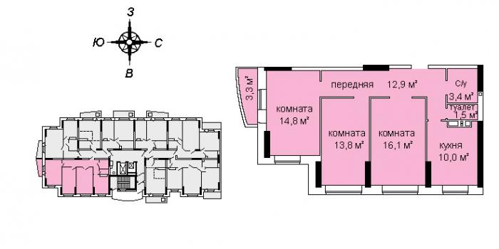 Планировка трехкомнатной квартиры ЖК А11-6 в Ижевске