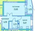 Планировка однокомнатной квартиры жилого дома Ключевой 3-3В