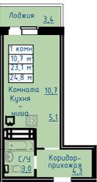 Планировка квартиры-студии в ЖК Гармония №2