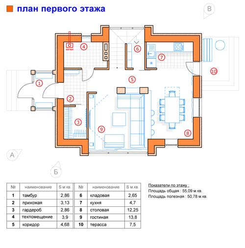Коттеджный поселок "Тихий город" (Столичный). План первого этажа