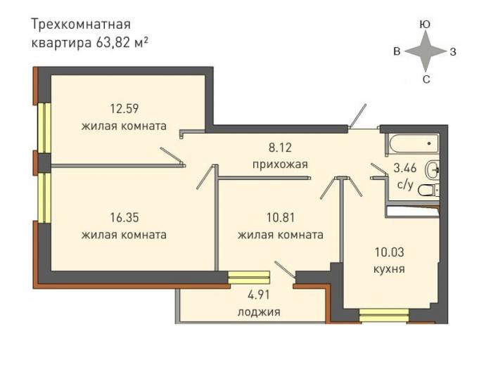Трехкомнатная квартира ЖК "Крымский" в Ижевске