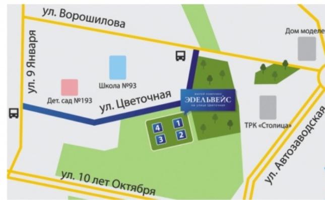 Схема расположения ЖК Эдельвейс в Ижевске