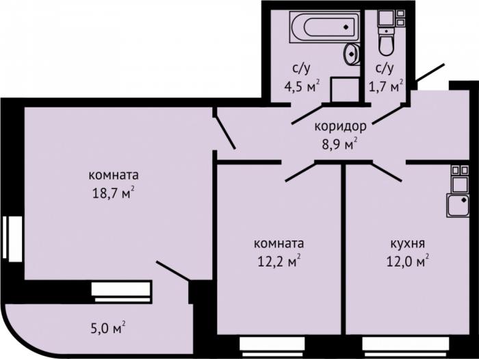 Двухкомнатная квартира в ЖК "Гранд" в Ижевске