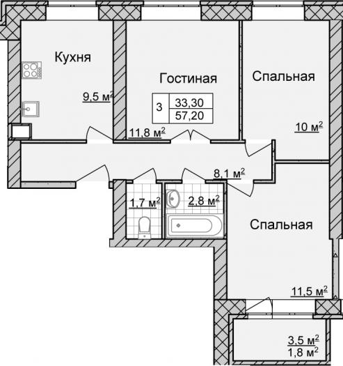 Трехкомнатная квартира в ЖК Дарьинский 28