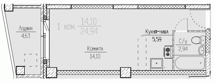 Планировка квартиры-студии в ЖК Красногорское 
